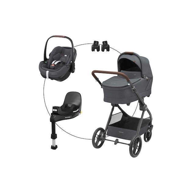 babywalz Maxi-CosiKombikinderwagen Oxford+ Travel-Set inkl. Babyschale Pebble 360 Pro 2 und Isofix-Basis FamilyFix 360 Pro twillic graphite