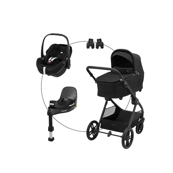 babywalz Maxi-CosiKombikinderwagen Oxford+ Travel-Set inkl. Babyschale Pebble 360 Pro 2 und Isofix-Basis FamilyFix 360 Pro twillic black