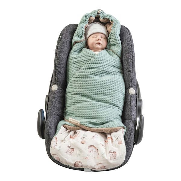 babywalz UllenboomEinschlagdecke Waffelpiqué wattiert beige / grün / Waldfreunde Große Rabatte