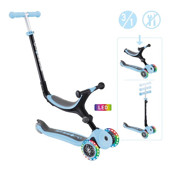 babywalz Globber3in1 Scooter Go-Up mit Leuchtrollen pastellblau Bis zu 60% Rabatt