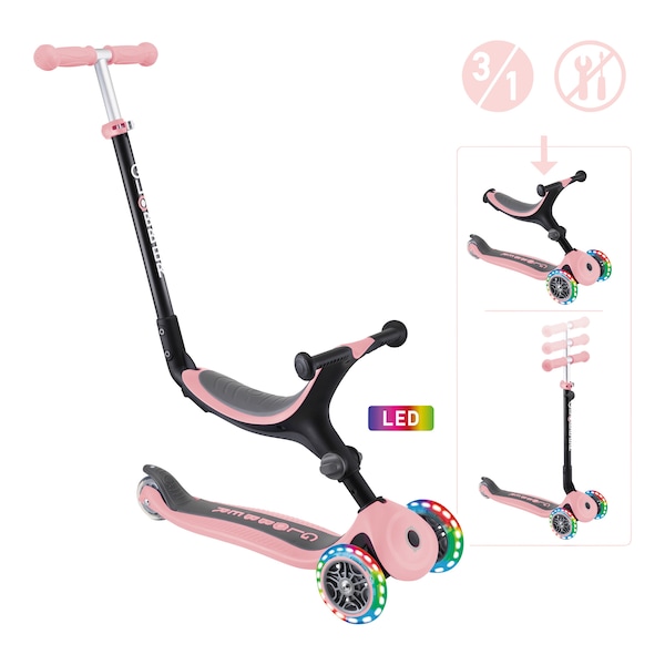 babywalz Globber3in1 Scooter Go-Up mit Leuchtrollen pastellrosa Nur für heute