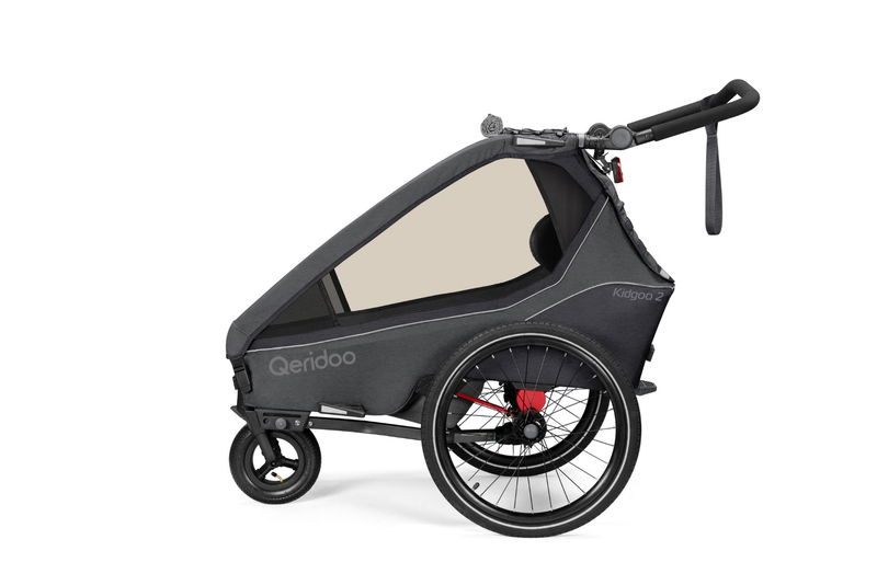 babyonlineshop Qeridoo Kidgoo 2 Fahrradanhänger Steel Grey mit Joggerfunktion 2023 Zeitlich begrenztes Angebot