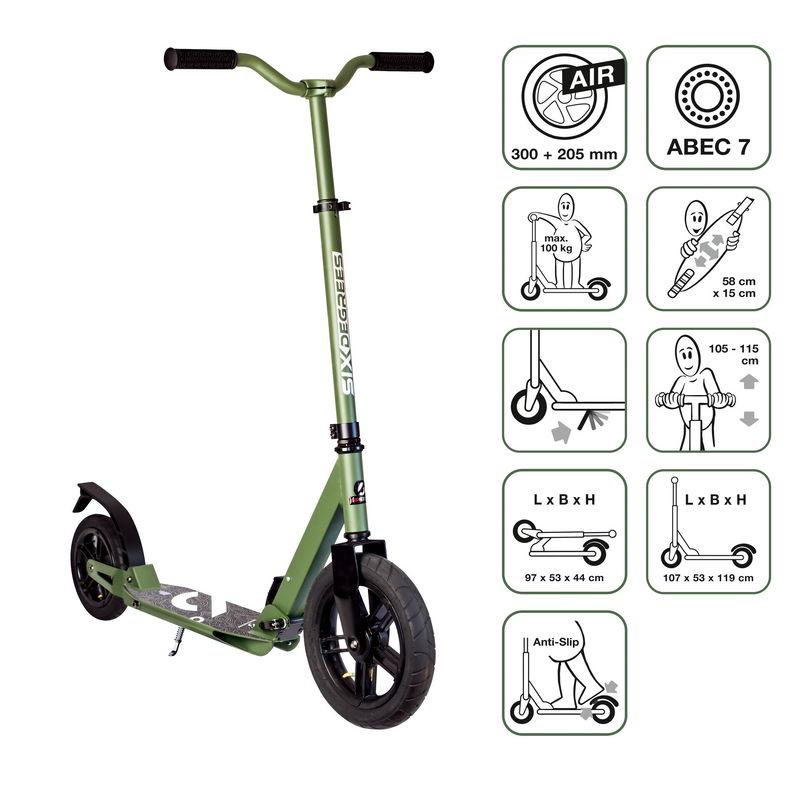 babyonlineshop SIX DEGREES Aluminium Scooter All Terrain 300/205 mm olivgrün