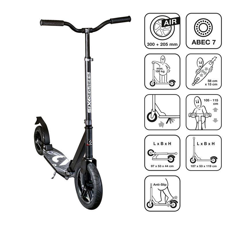 babyonlineshop SIX DEGREES Aluminium Scooter All Terrain 300/205 mm schwarz