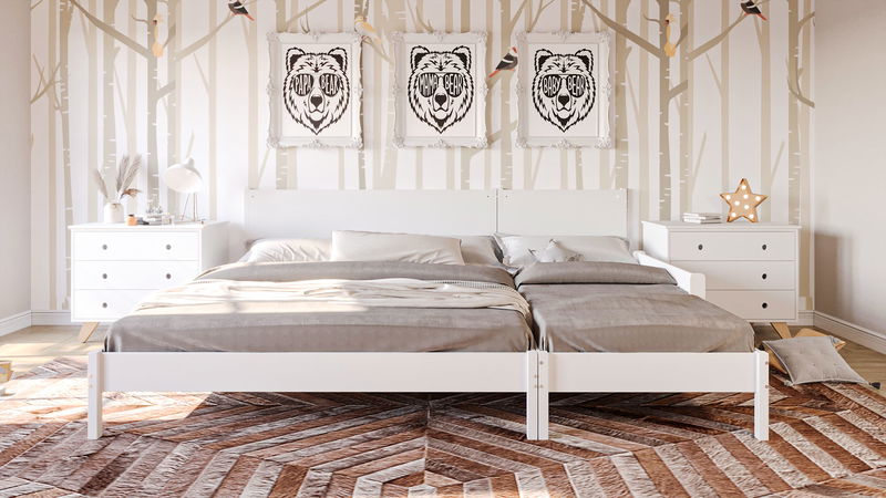 babyonlineshop Nature Kid Fabi Familienbett weiß 180 x 200 cm Doppeltbett und 90 x 200 cm Einzelliege