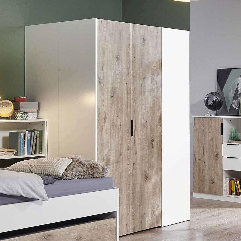 babyonlineshop Wimex Norderney Eckschrank begehbar 120 cm Weiß/Viking-oak Dekor