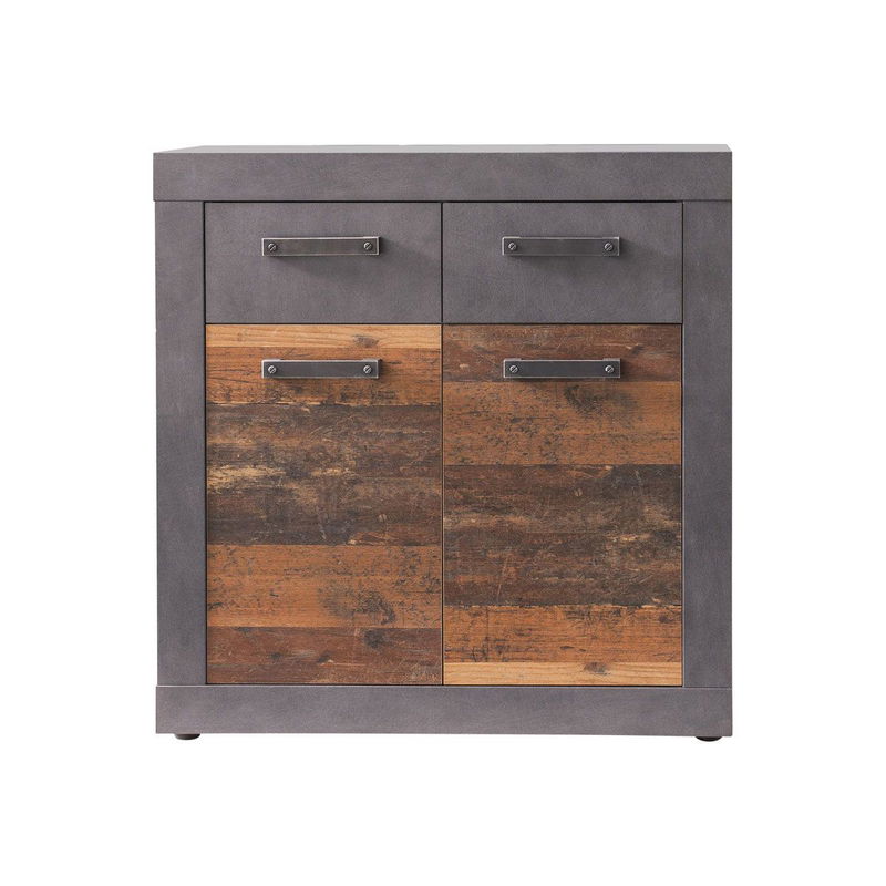 babyonlineshop trendteam Indy Kommode 2 Schubkästen 2 Türen Old Wood / Graphit Grau