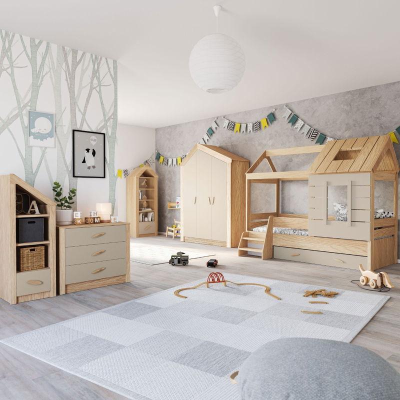 babyonlineshop Nature Kid My House Kinderzimmer natur/grau 5-teilig mit Hausbett
