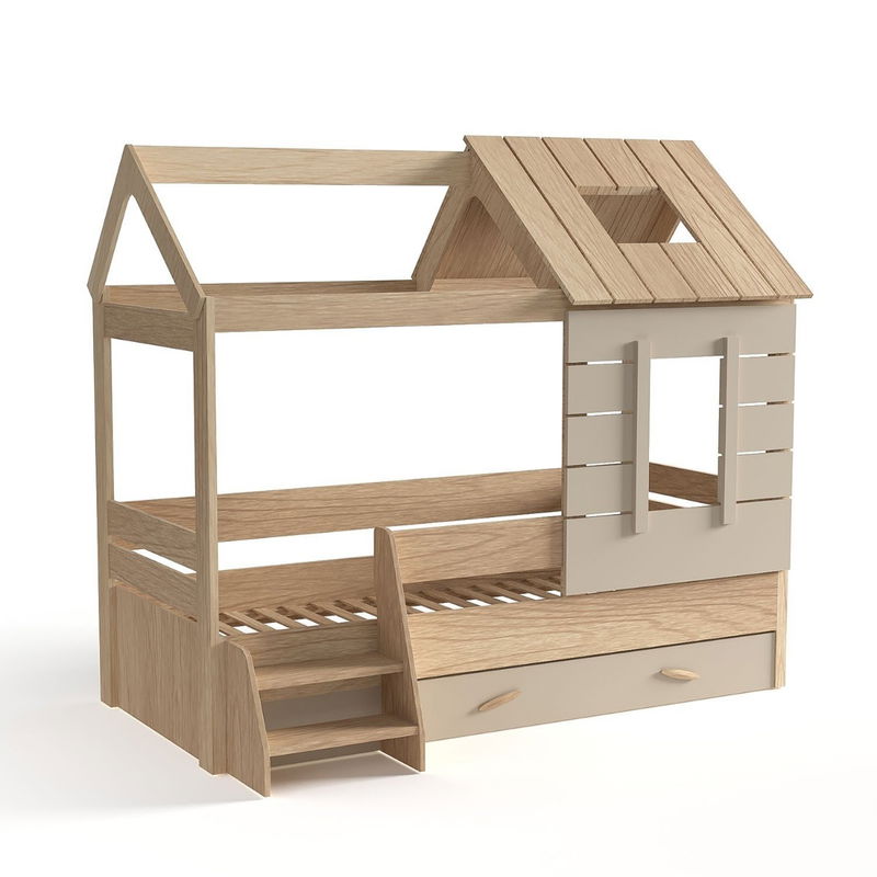 babyonlineshop Nature Kid My House Kinderzimmer natur/grau 5-teilig mit Hausbett Große Rabatte