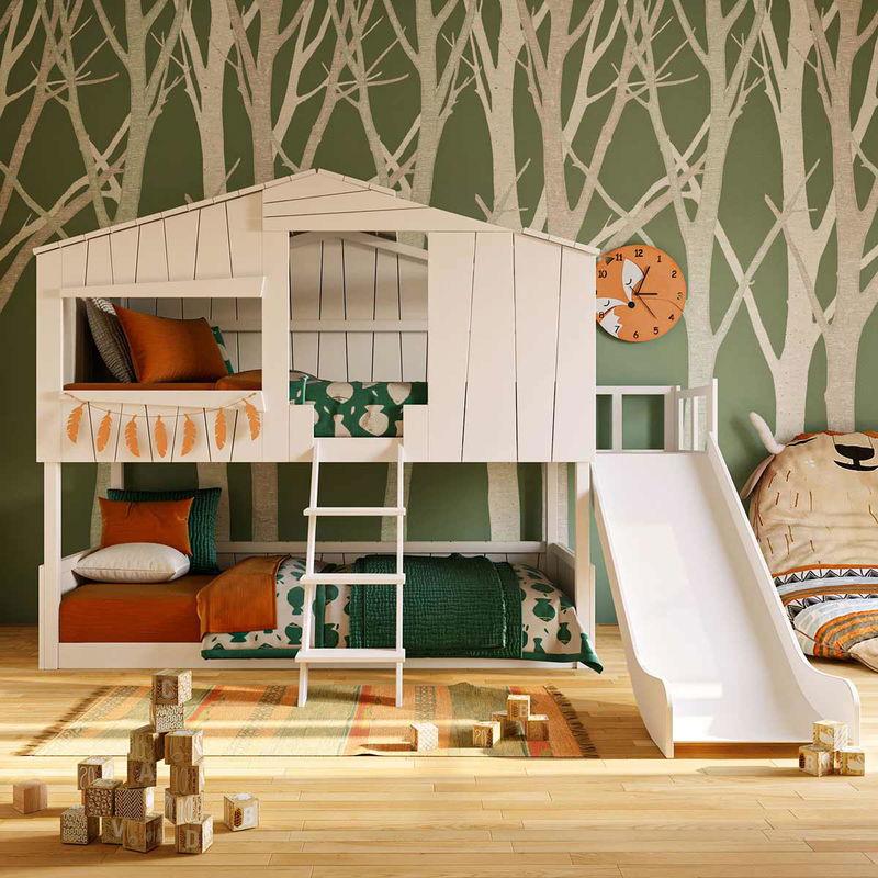 babyonlineshop Artkid Ronja Haus-Etagenbett weiß mit Rutsche aus Kiefer Liegefläche 90 x 200 cm