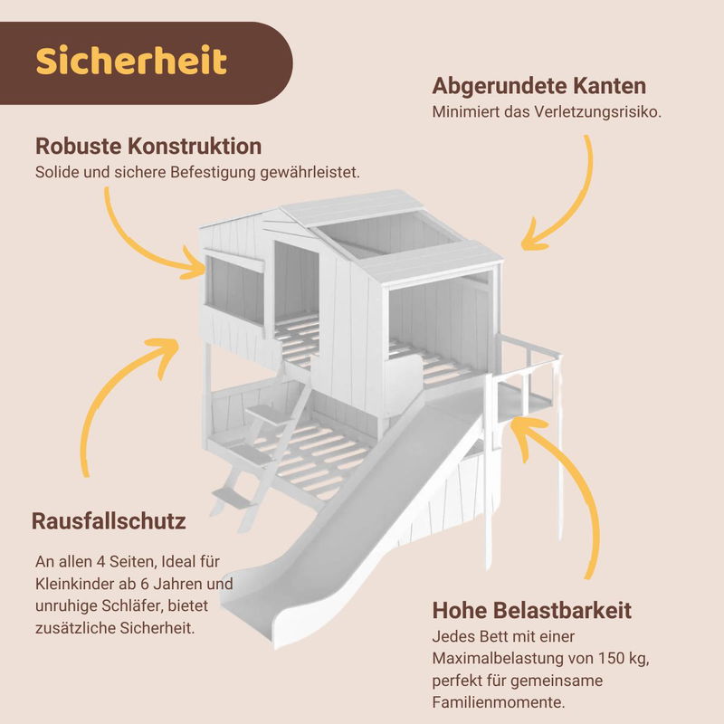 babyonlineshop Artkid Ronja Haus-Etagenbett weiß mit Rutsche aus Kiefer Liegefläche 90 x 200 cm Bestseller