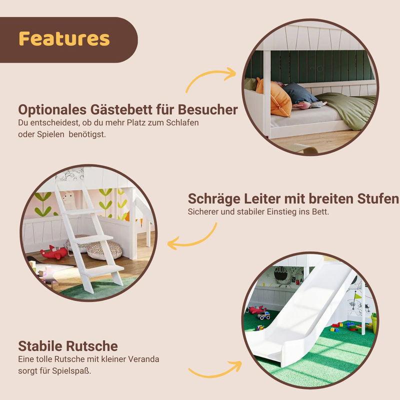 babyonlineshop Artkid Ronja Haus-Etagenbett weiß mit Rutsche aus Kiefer Liegefläche 90 x 200 cm Bestseller