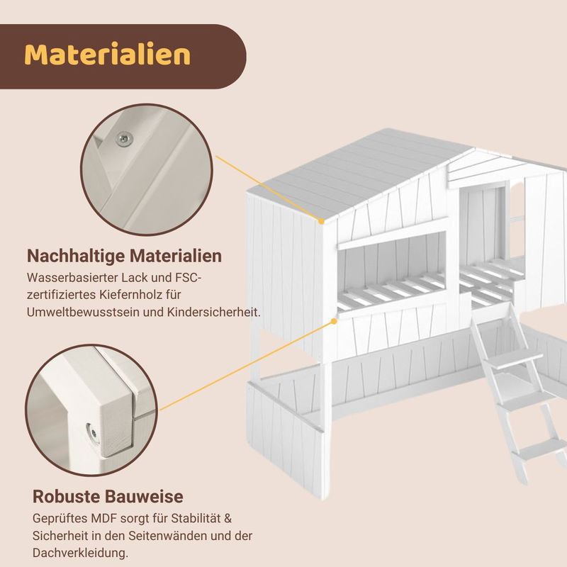 babyonlineshop Artkid Ronja Haus-Etagenbett weiß mit Rutsche aus Kiefer Liegefläche 90 x 200 cm Bestseller