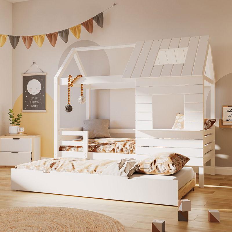 babyonlineshop Artkid Roxy Hausbett weiß 90 x 200 cm inkl. Gästebett Räumungsverkauf