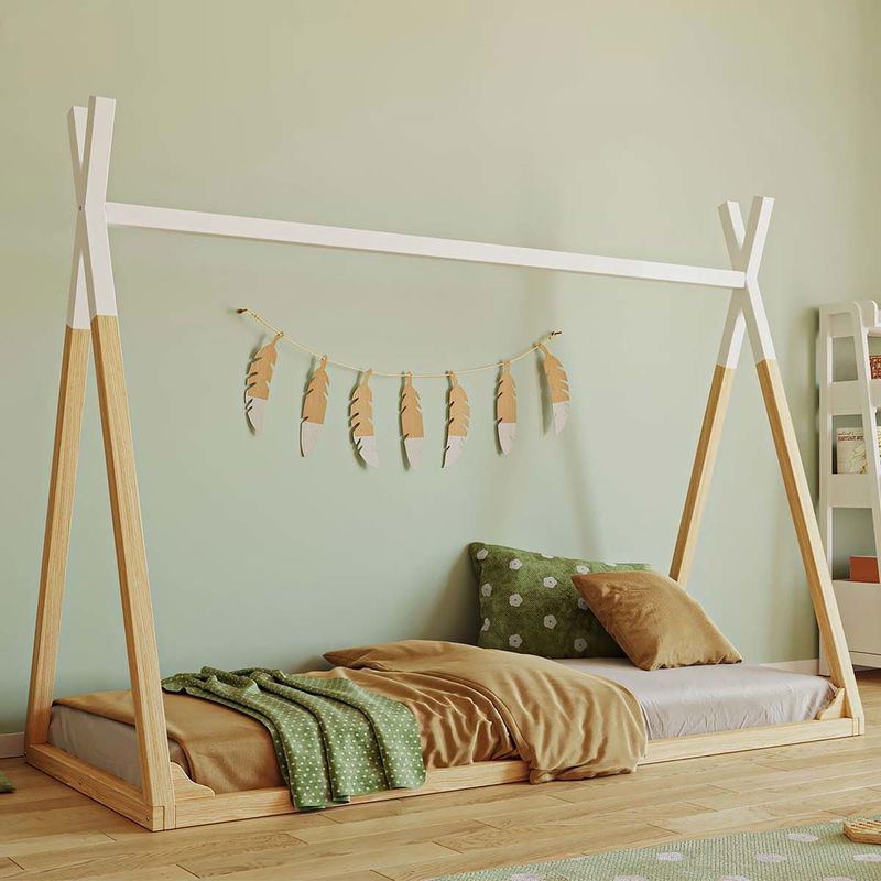 babyonlineshop Artkid Winni Bodenbett Tipi Bett Kiefer natur weiß Liegefläche 90 x 200