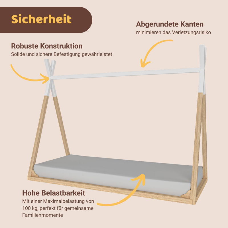 babyonlineshop Artkid Winni Bodenbett Tipi Bett Kiefer natur weiß Liegefläche 90 x 200 Tägliche Deals