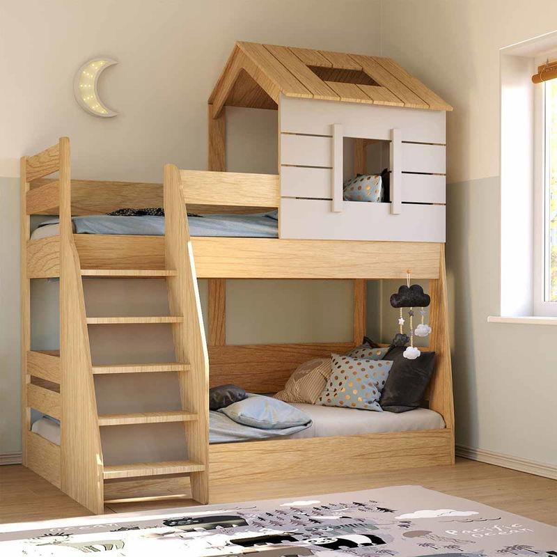 babyonlineshop Nature Kid My House Etagenbett natur/grau Liegefläche 90/100 x 200 cm