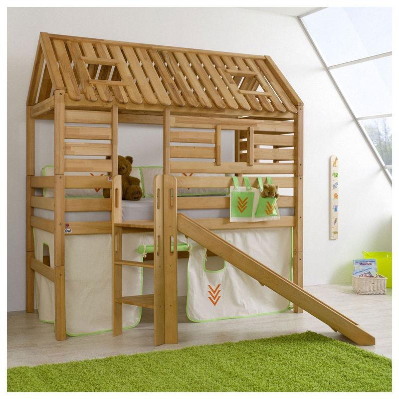 babyonlineshop Relita ELIYAS Spielbett Buche massiv geölt mit Rutschenturm - zum Einzelbett umbaubar
