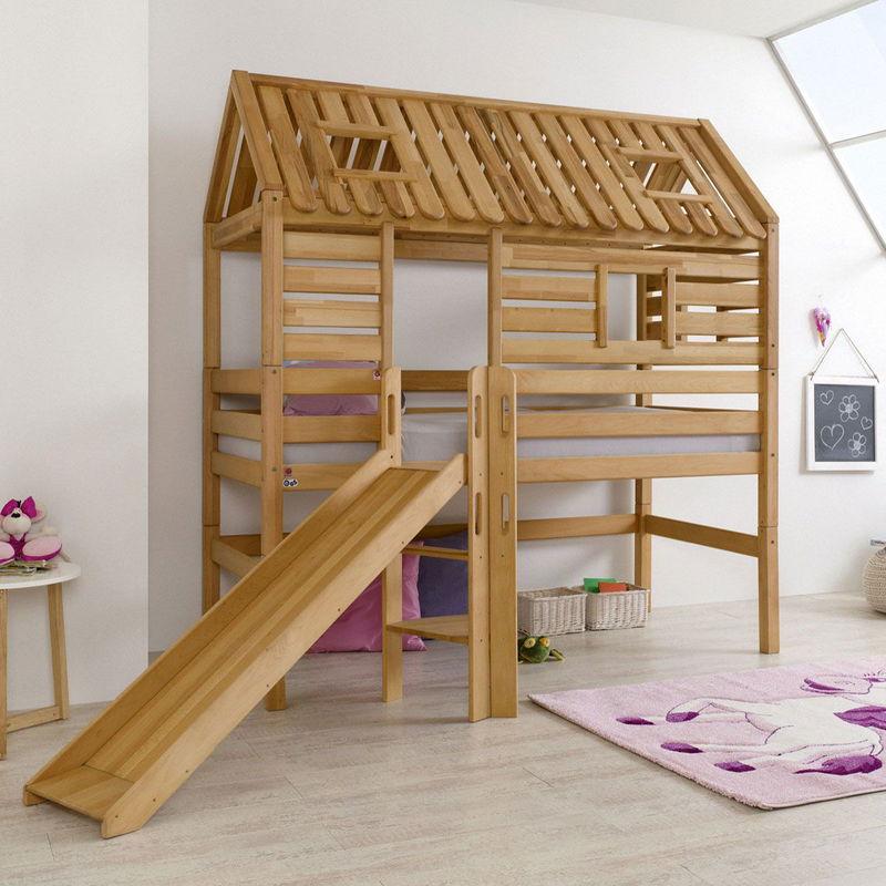 babyonlineshop Relita ELIYAS Spielbett Buche massiv geölt mit Rutschenturm - zum Einzelbett umbaubar Riesige Ersparnisse
