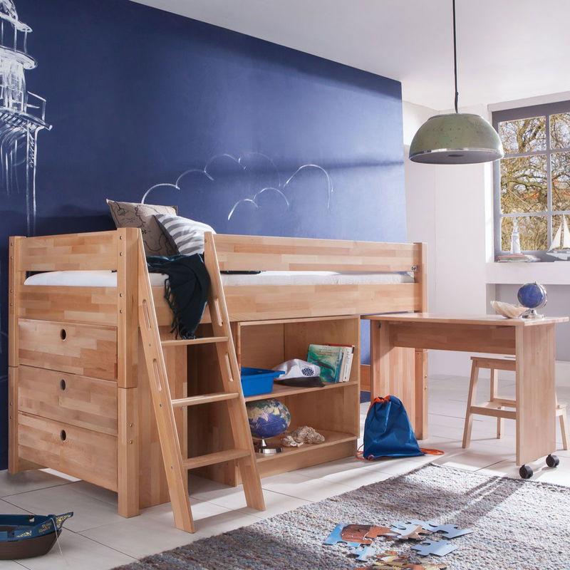 babyonlineshop Relita KIM Halbhochbett Buche massiv Natur zum Einzelbett umbaubar - frachtfrei