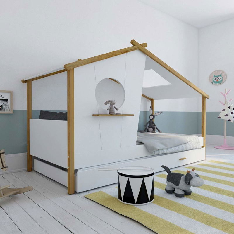 babyonlineshop Nature Kid Sam Hausbett weiß Kiefer Liegefläche 90 x 200 cm