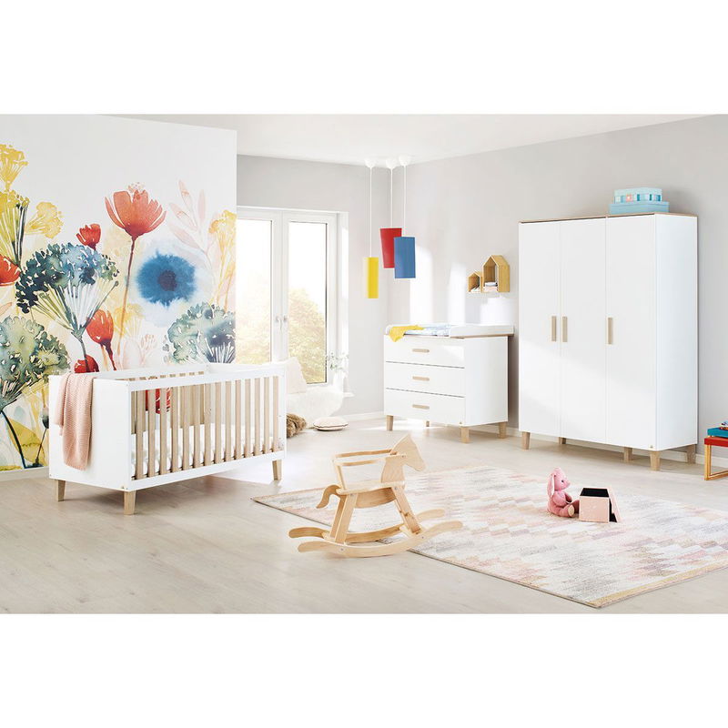 babyonlineshop Pinolino Lumi Kinderzimmer breit groß - 3T Weiß/Eiche Dekor mit Echtholzstruktur