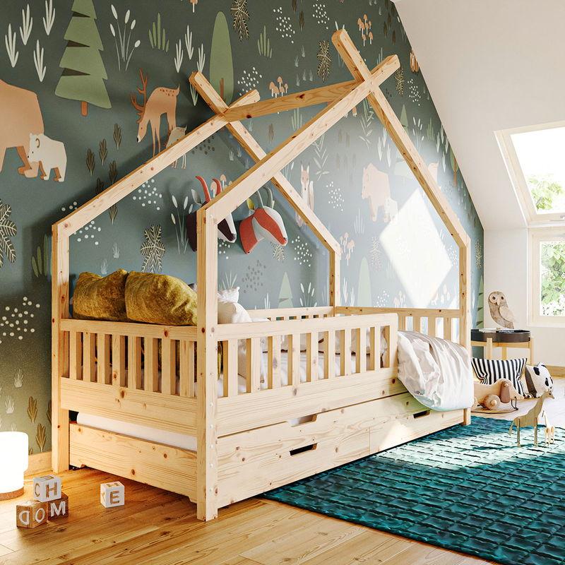babyonlineshop Nature Kid Clara Hausbett natur 90 x 200 cm inkl. Gästebett und Bettkasten