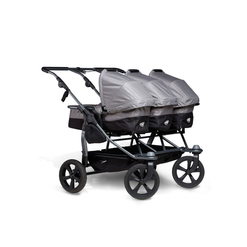 babyonlineshop tfk trio Kombi Kinderwagen grau Drillingswagen mit Luftkammerreifen