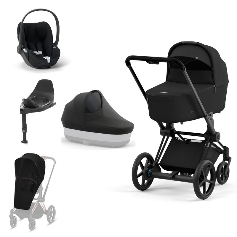 babyonlineshop CYBEX e-PRIAM Kinderwagen Sepia Black Bundle Plus New Generation inkl. Zubehörartikel