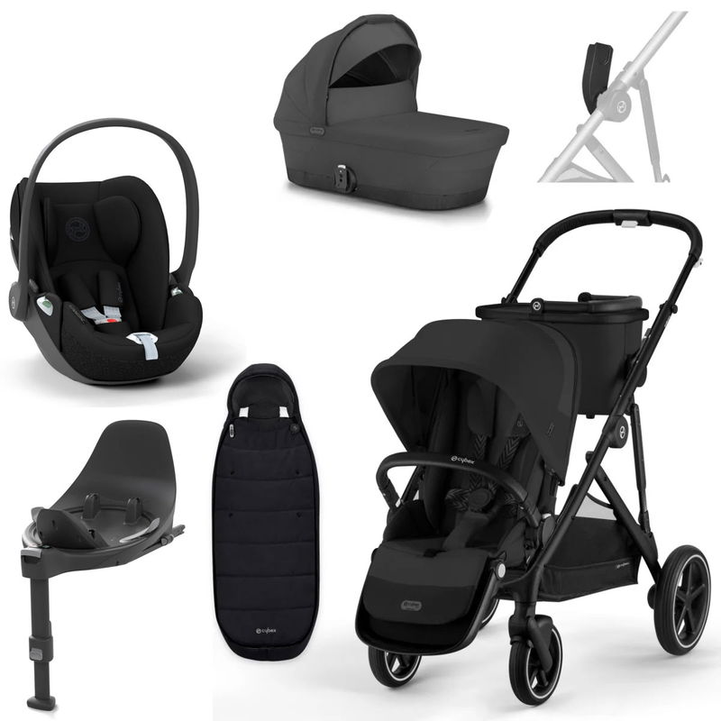 babyonlineshop CYBEX Gazelle S Kinderwagen Moon Black + Cloud T I-Size + Zubehör Bundle