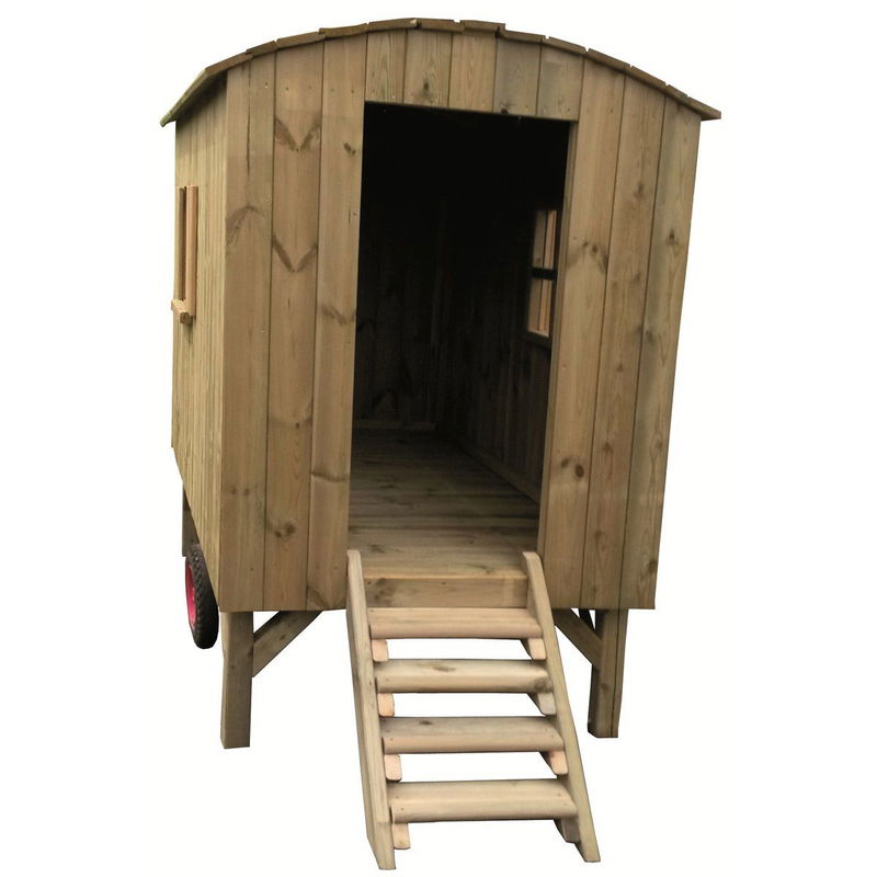 babyonlineshop Müller & Herber Bauwagen für Kinder mit Treppe & Sitzbank Kiefernholz Sonderangebot