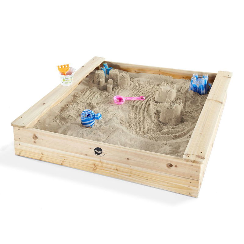 babyonlineshop Plum quadratischer Sandkasten aus Holz aus hochwertigem nachhaltig angebautem Holz Großer Ausverkauf