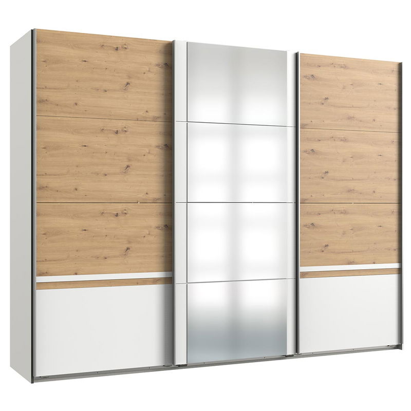 babyonlineshop Wimex Gibraltar Schwebetürenschrank 270 cm Weiß/Artisan-Eiche Dekor