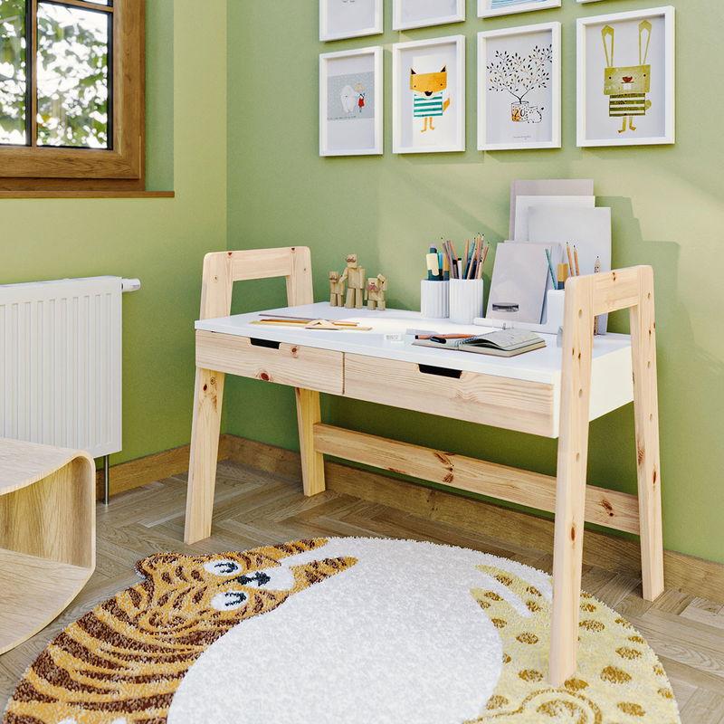 babyonlineshop Nature Kid Cory Schreibtisch weiß/natur höhenverstellbar aus Kiefer und MDF