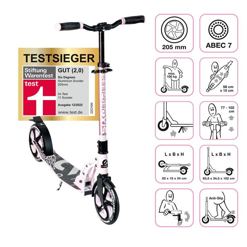babyonlineshop SIX DEGREES Aluminium Scooter 205 mm pastellrosa