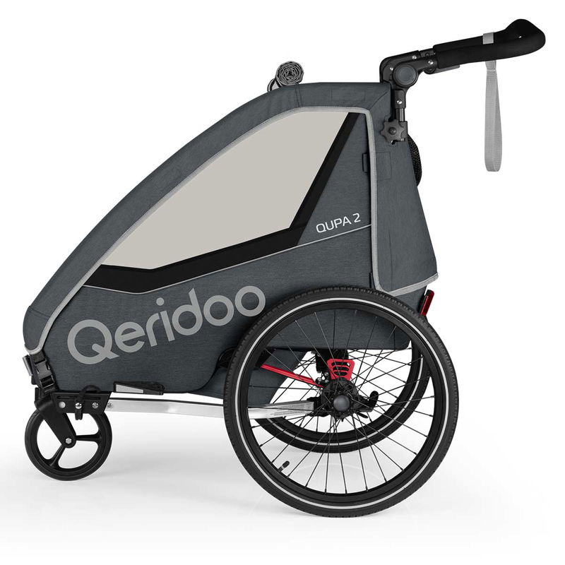 babyonlineshop Qeridoo Qupa2 Grey Fahrradanhänger 360-Grad-Buggyrad und Deichsel 2023 Preisnachlass