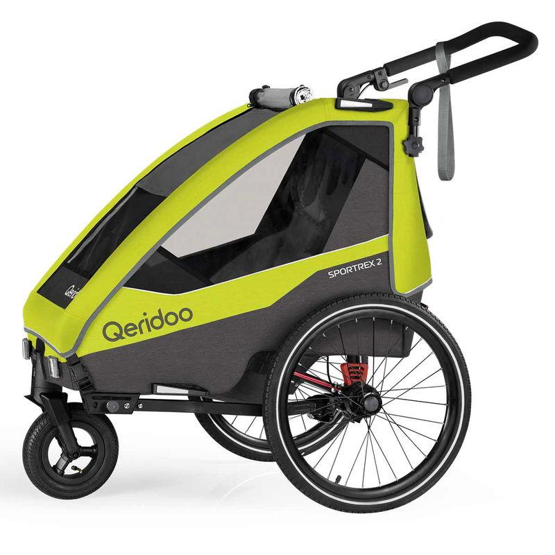 babyonlineshop Qeridoo Sportrex 2 Fahrradanhänger Lime Green 2023 limitiertes Design Valentinstagsangebot