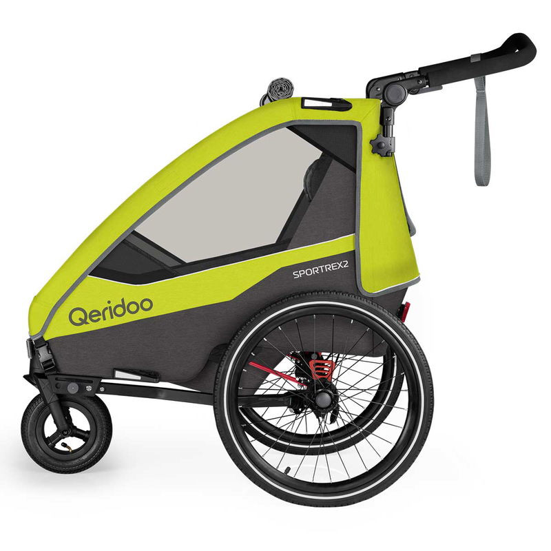 babyonlineshop Qeridoo Sportrex 2 Fahrradanhänger Lime Green 2023 limitiertes Design Valentinstagsangebot