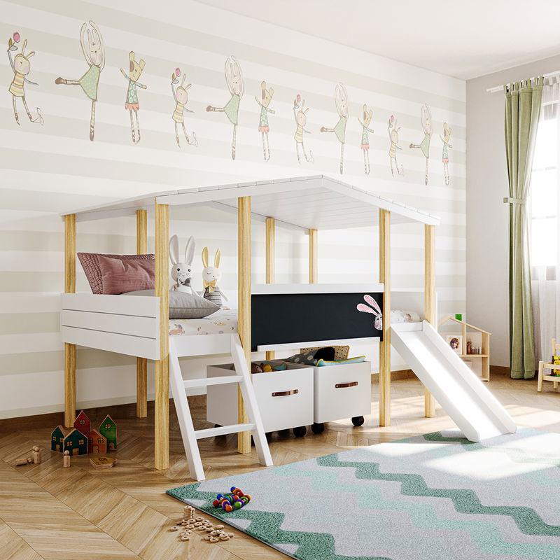 babyonlineshop Nature Kid Cory Hausbett mit Rutsche 90 x 200 weiß