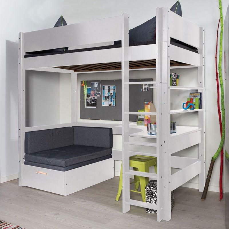 babyonlineshop Manis-h Hochbett FENRIS 90x200 cm einfarbig mit Sofamodul - 22 Farben wählbar