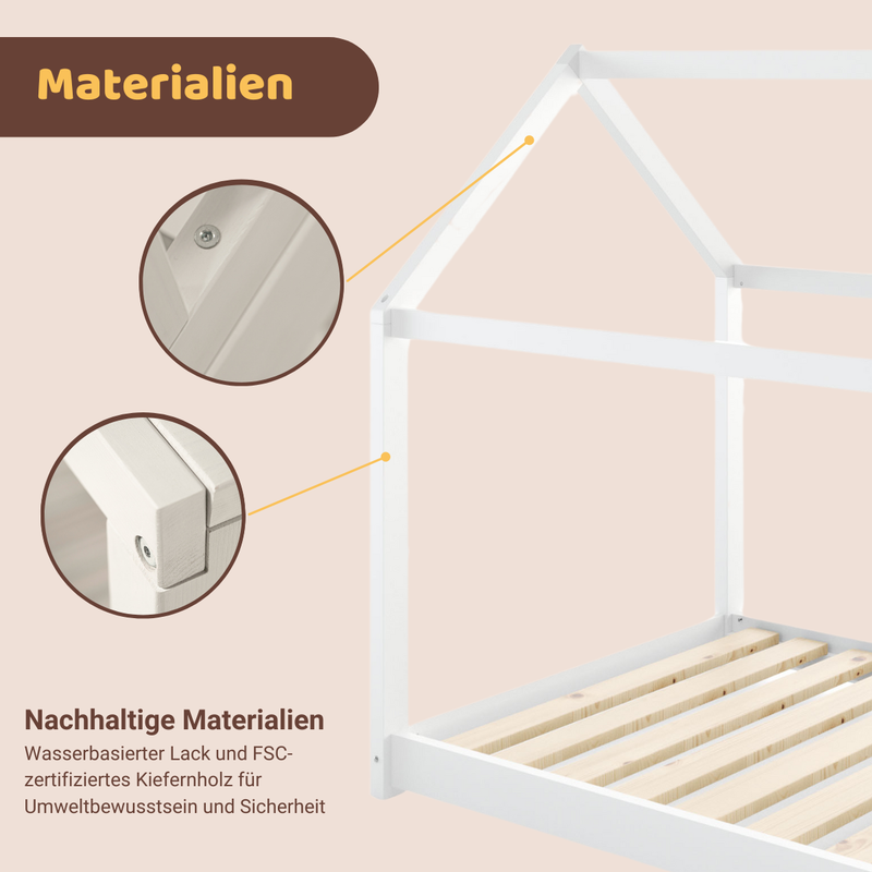 babyonlineshop Artkid Haley Weiß Montessori Hausbett Bodenbett 90x200 inkl. Lattenrost Kiefer Riesige Ersparnisse
