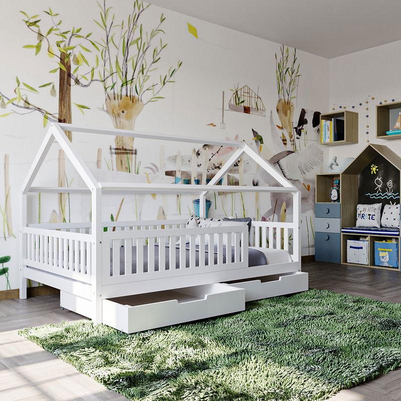 babyonlineshop Nature Kid Lilly Hausbett Kiefer weiß lackiert Liegefläche 140 x 200 cm Kostenlose Rückgabe