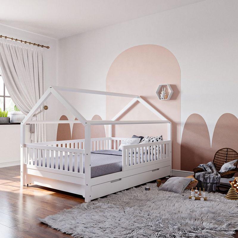 babyonlineshop Nature Kid Lilly Hausbett Kiefer weiß lackiert Liegefläche 140 x 200 cm Kostenlose Rückgabe