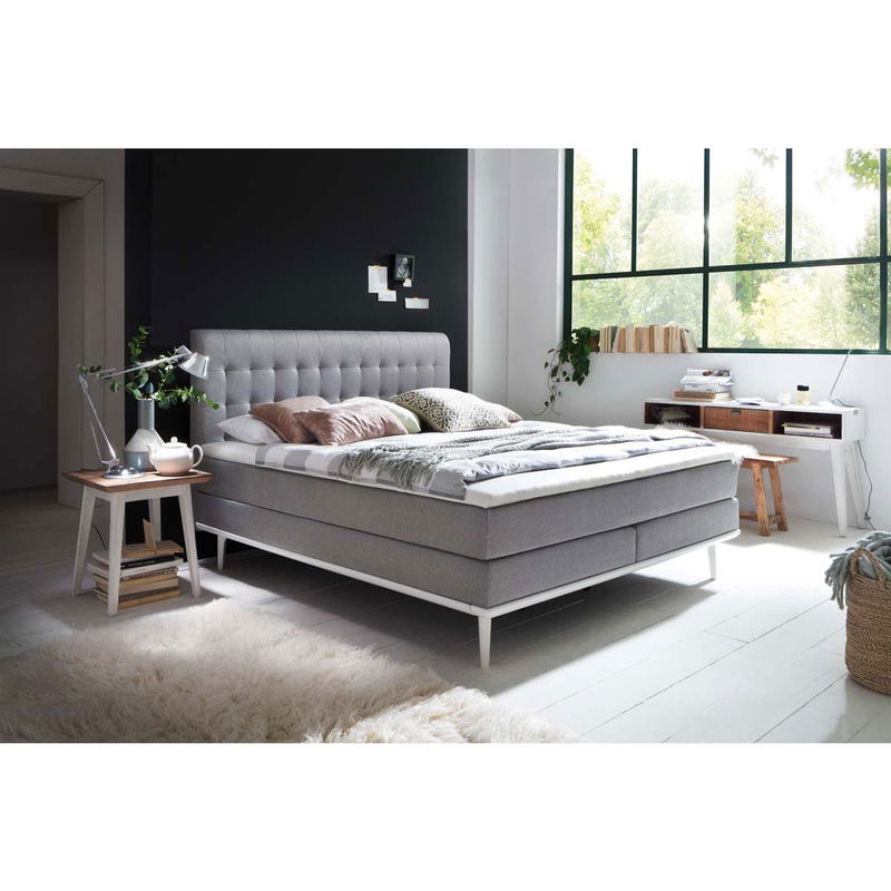 babyonlineshop Meise Möbel Massello Boxspringbett 180 x 200 cm hellgrau Stoff - inklusive Lieferung