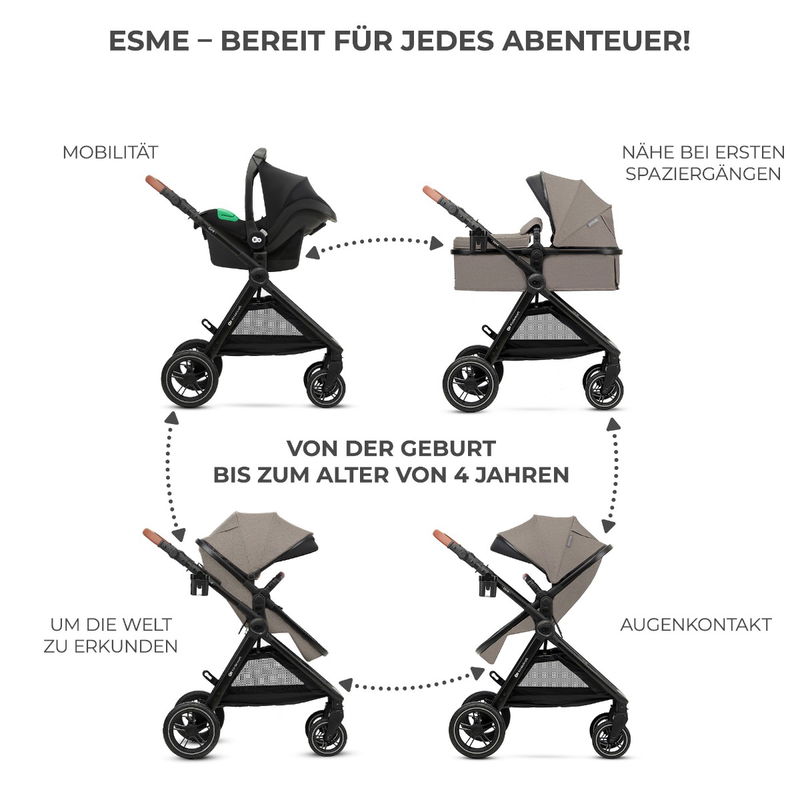 babyonlineshop Kinderkraft Multifunktionaler 3-in-1-Kinderwagen ESME Sand Beige Black Friday