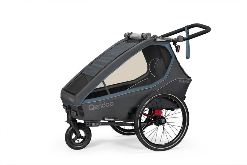 babyonlineshop Qeridoo Kidgoo 1 Fahrradanhänger Navy Blue mit Joggerfunktion 2023 Weihnachtsangebot