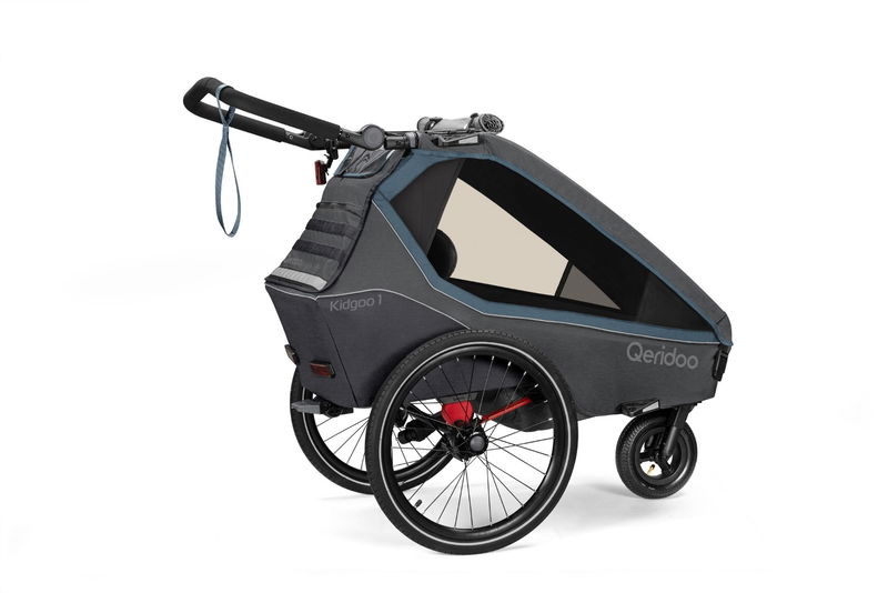 babyonlineshop Qeridoo Kidgoo 1 Fahrradanhänger Navy Blue mit Joggerfunktion 2023 Weihnachtsangebot