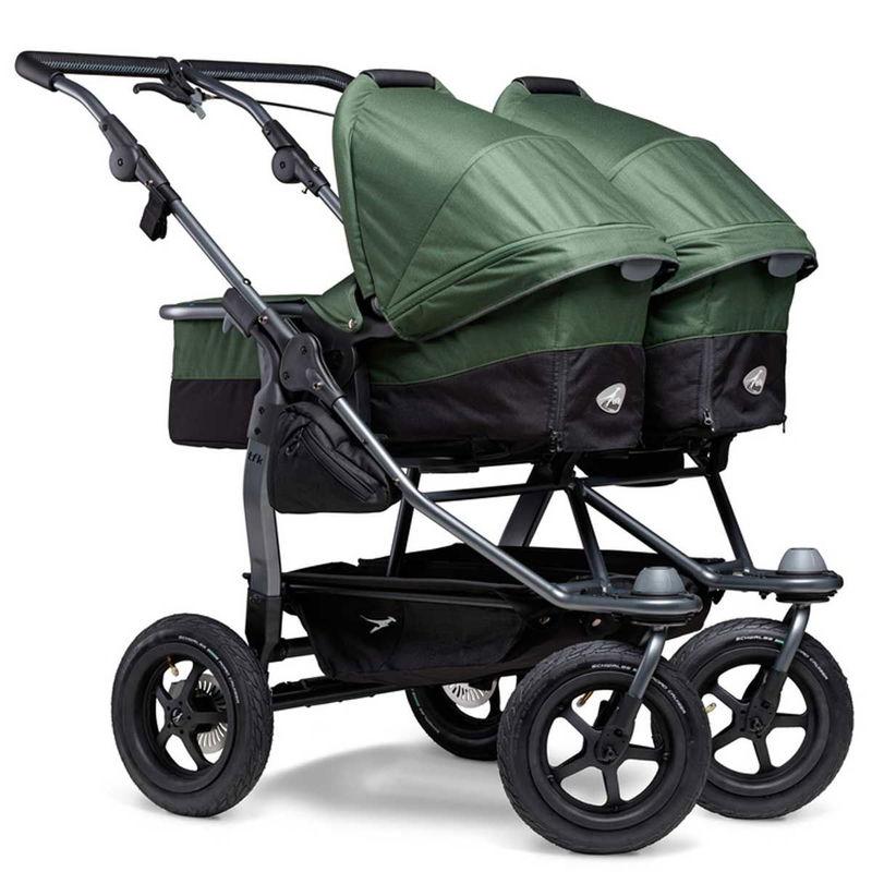 babyonlineshop tfk duo Kombi Kinderwagen olive Zwillingswagen mit Luftrad-Set