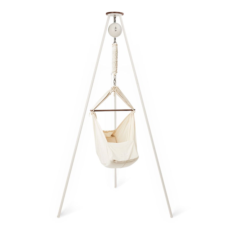 babyonlineshop Moonboon Ökologische Federwiegen-Bundle Nature mit Motor Original Gestell weiß