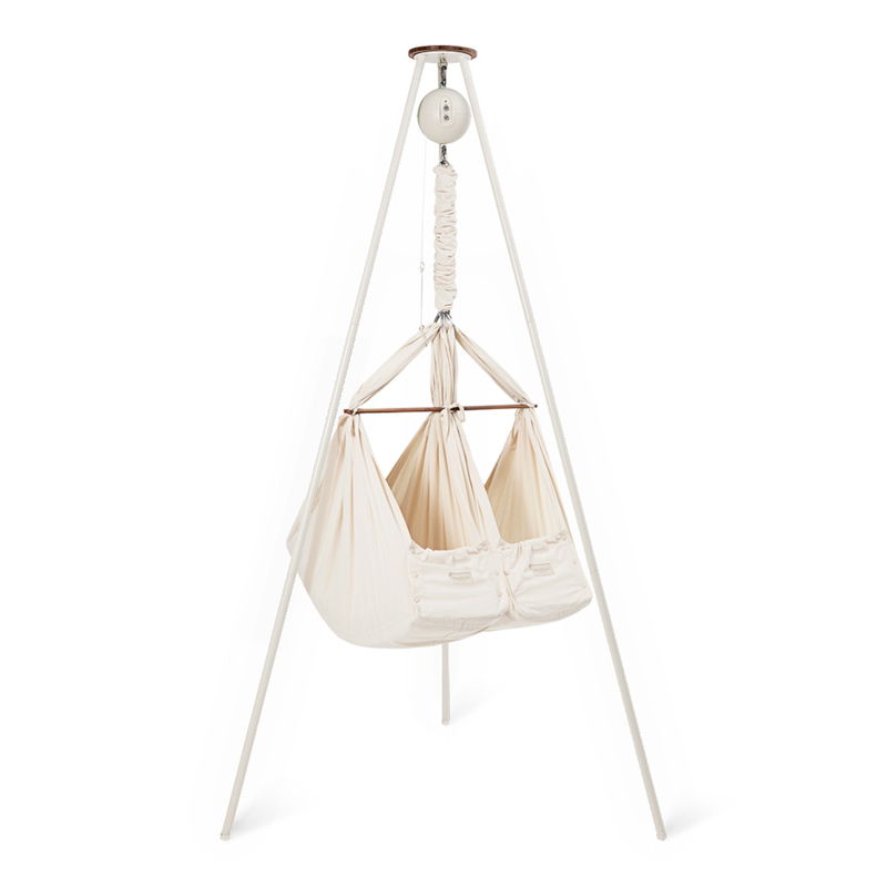 babyonlineshop Moonboon Ökologische Zwillings-Federwiegen-Bundle Nature mit Motor Original Gestell weiß